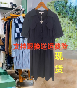 Lagogo拉谷谷2024年夏季新款假两件衬衫宽松腰连衣裙女NALL335A70
