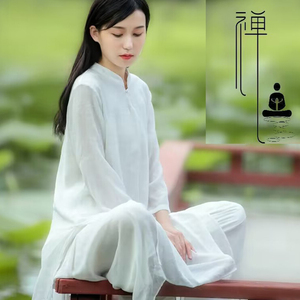 中国风中式女装两件套2024年夏季茶服文艺棉麻瑜伽服禅意舞服太极