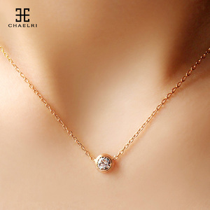 钛钢镀18K玫瑰金彩金钻石锆石单钻项链女网红短款气质锁骨链饰品