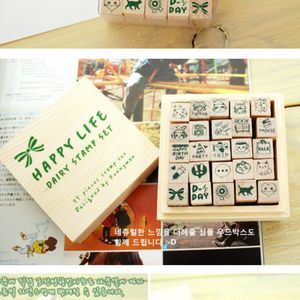韩国热卖木盒装印章/日记印章/可爱卡通印章/HAPPYLIFE 25枚