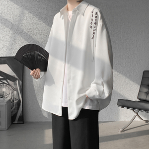白色道袍新中式男装国风刺绣衬衫男款设计感汉元素衬衣高级感外套