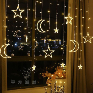led星星月亮窗帘灯满天星星灯串 新年橱窗楼梯房间布置串灯装饰灯