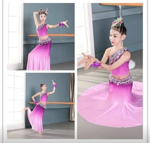 新款儿童傣族舞蹈服女童孔雀舞演出服艺考等级包臀裙民族舞表演服