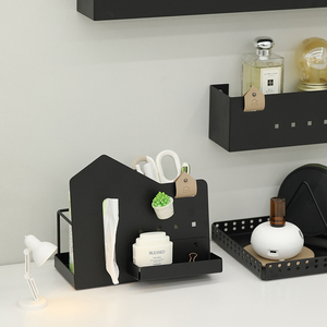 黑白现代桌面收纳盒 多功能收纳架 创意房子造型纸巾盒钥匙收纳盘