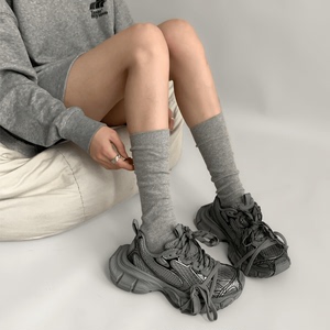 夜间教习室灰色小腿袜薄款纯色竖纹显瘦堆堆袜女夏季百搭日系长袜
