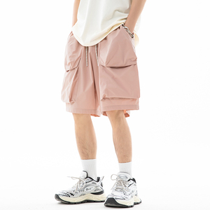 LEYR粉色工装短裤男夏季美式高街运动速干裤子宽松潮牌口袋休闲裤
