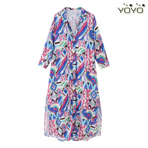 YOYO 欧美风外贸女装新款2023时尚复古印花长衫式连衣裙 8027489