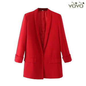 YOYO 欧美风外贸女装新款基础款纯色包扣一粒扣修身西服外套