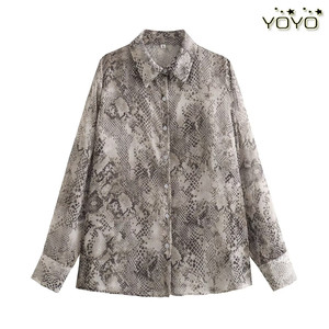 YOYO 欧美风外贸女装新款2023时尚休闲单排扣宽松动物纹长袖衬衫
