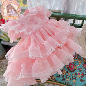清晨兔原创设计2024春装气质女童甜美可爱连衣裙粉色软妹蕾丝裙子