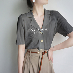 IRO REVO法式polo衫短袖开衫薄款女翻领小香风T恤女正肩上衣夏季
