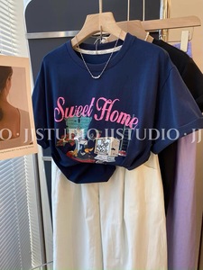 广州十三行女装高端欧货韩国上衣东大门设计感卡通正肩短袖T恤夏