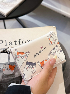 日韩可爱短款折叠小钱包女式薄款多卡位学生卡通少女心猫咪零钱夹