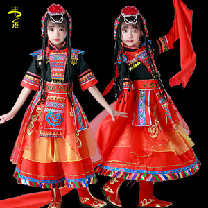 儿童藏族舞蹈演出服装女童西藏表演服藏袍民族风少数民族服饰藏服