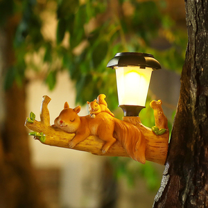 太阳能户外庭院灯松鼠树懒秋千悬挂灯树脂卡通动物花园装饰壁挂灯