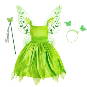 女童万圣节新款绿色小精灵连衣裙公主蒂安娜小叮当儿童演出服服装
