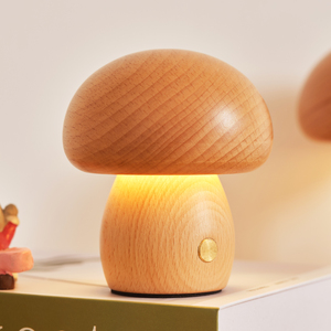 实木蘑菇灯床头卧室睡眠学生宿舍充电小夜灯创意护眼礼物LED台灯