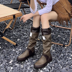 日式雨靴女款时尚款外穿观鸟靴户外防滑防水雨鞋工装高筒长筒靴子