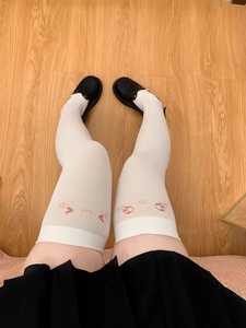 夏季新品「颜文字袜」日系萌妹可爱印花亚文化过膝袜长筒袜白丝袜
