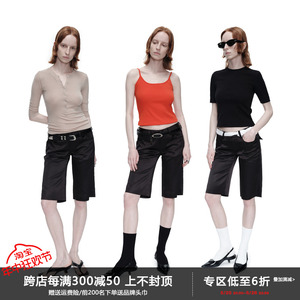 SMIIILE原创设计高弹丝挺括直筒休闲低腰黑色五分裤短裤子女夏季