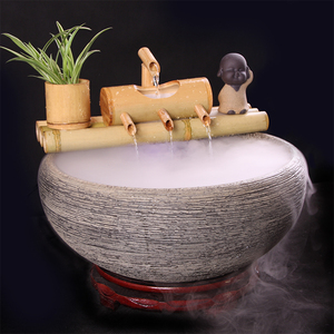 假山流水器水循环陶瓷鱼缸客厅室内装饰竹排喷泉景观造景摆件