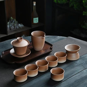 粗陶功夫茶具套装柴烧盖碗家用日式侧把壶陶瓷简约茶壶茶杯办公室