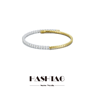 HASHTAG 珍珠金属拼接个性简约手镯女式2021年新款手环礼物