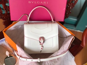 BVLGARI宝格丽 2018新款粉色白色女包 闪电蛇头风琴包带肩带