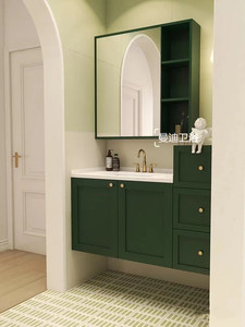 轻奢绿色小清新浴室柜组合现代简约法式洗脸洗手盆柜卫生间洗漱台