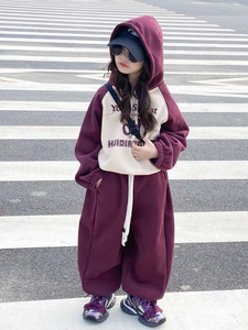 女童秋冬款加绒运动休闲卫衣套装中大童韩版洋气儿童冬装两件套潮