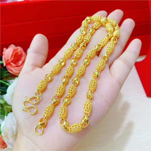新款越南沙金项链女光面磨砂款镂空珠子项链仿真黄金色镀金项链饰