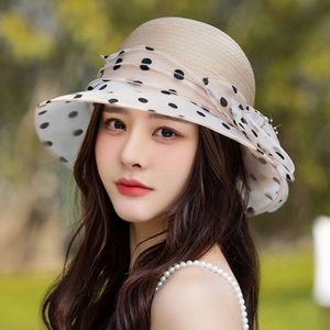 春夏季女士帽子新款韩版时尚花朵波点防晒太阳帽百搭优雅遮阳盆帽