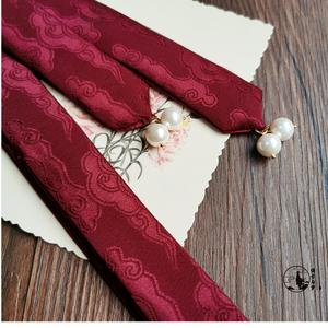 宋风仿珍珠简单汉服发带围鬓红绳头饰古风飘带发绳发饰