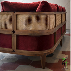 美式布艺实木织藤背软包沙发大小户型家用客厅休闲现代中式藤沙发