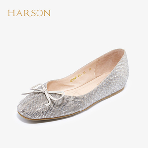 哈森商场同款一脚蹬水钻护士鞋温柔平底浅口单鞋舒适百搭HS10820