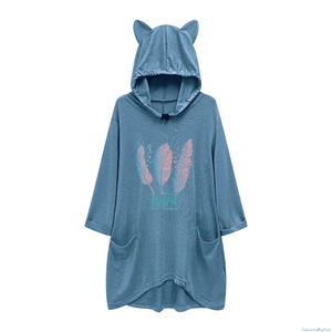 Women Hoodies Fashion秋冬季中长款时尚连帽卫衣 渐变字母羽毛