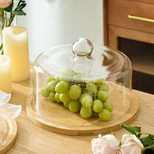 蛋糕托盘木质甜品台展示架水果盘试吃盘客厅家用圆形透明玻璃罩