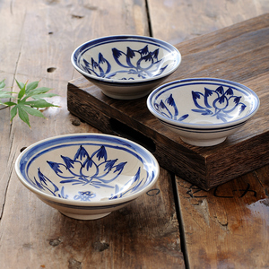 中式陶瓷葵斗碗复古斗笠小吃碗汤碗荷花商用大面碗青花瓷怀旧瓷碗