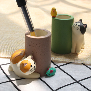ZAKKA日式树脂呆萌猫咪捉老鼠创意笔筒回形针文具收纳办公小摆件