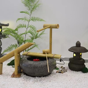 日式石钵庭院水景户外花盆石盆景观惊鹿竹子流水石头水缸石缸水钵