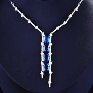 优雅气质璀璨满钻海蓝宝贝加尔湖项链重工设计冰雪女王华丽珠宝