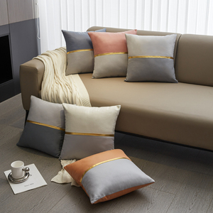 美式科技布抱枕轻奢北欧靠垫客厅沙发抱枕套现代靠枕橙色拼接靠背