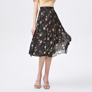莱茵商场同款高腰雪纺印花双层半身裙夏季设计感A字裙女