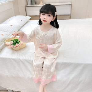 女童新中式国风夏款睡衣套装夏季薄款宝宝真丝空调服儿童装家居服