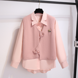 法式粉色衬衫搭配马甲两件套女2024早春秋季新款上衬衣加针织背心