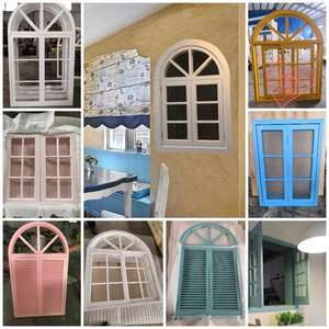 定制地中海拱形窗户实木窗户室内窗户欧式装饰窗手工实木厨房窗