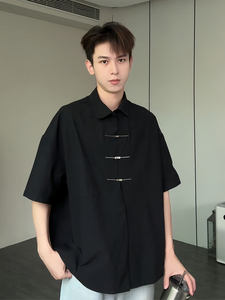 新中式冰丝衬衫短袖男夏季设计感飞机扣防晒衬衣高级感唐装外套