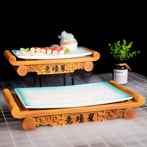 新中式酒店餐厅意境菜创意餐具农家乐特色菜个性长方形盘子干冰盘