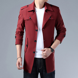 高档品质2024春季新款红色风衣男商务品质中长款青年男装大码外套