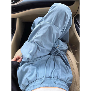 肌理感天蓝色工装裤女款夏季2024新款高腰直筒宽松技能速干阔腿裤
